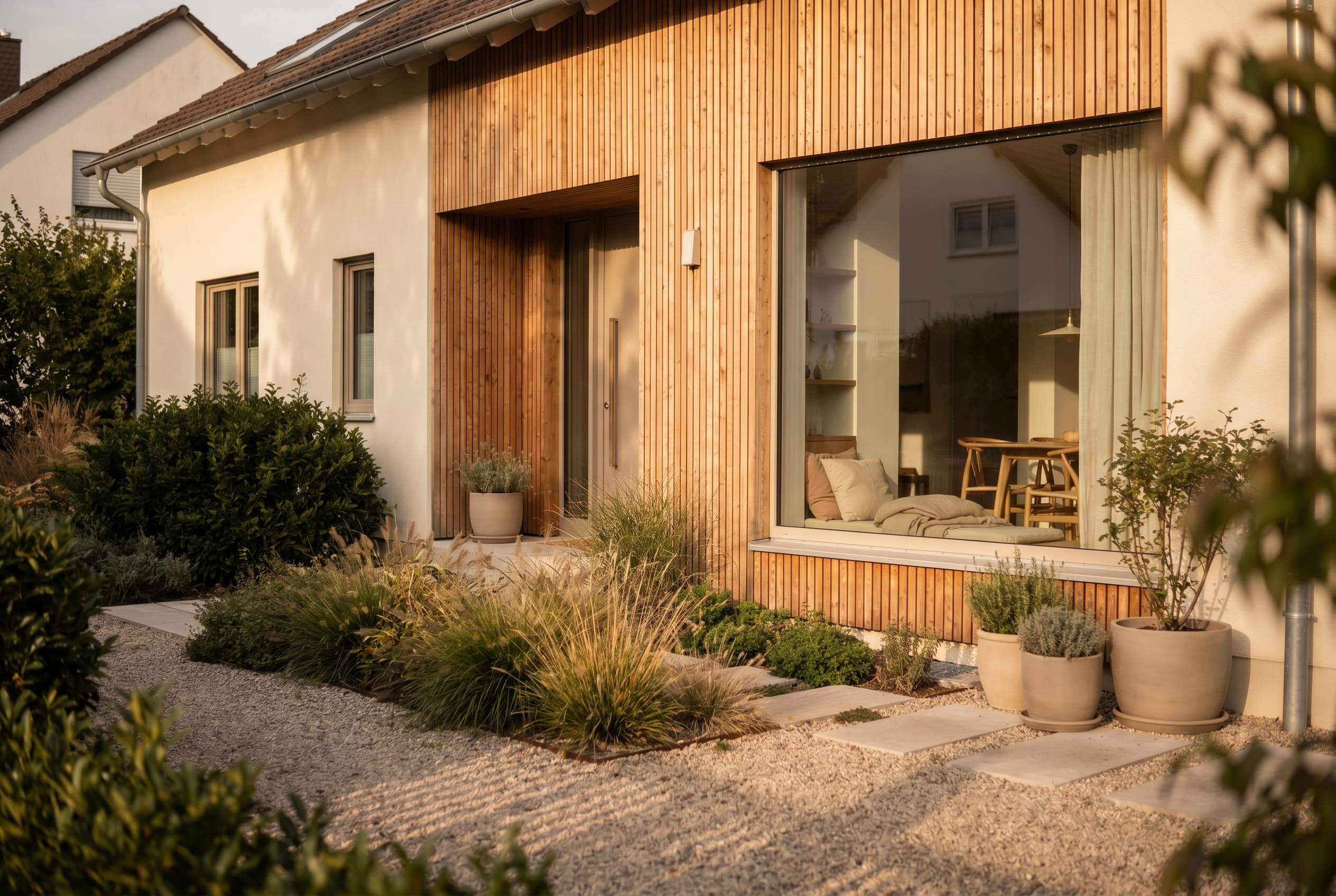 Saniertes Einfamilienhaus im Abendlicht